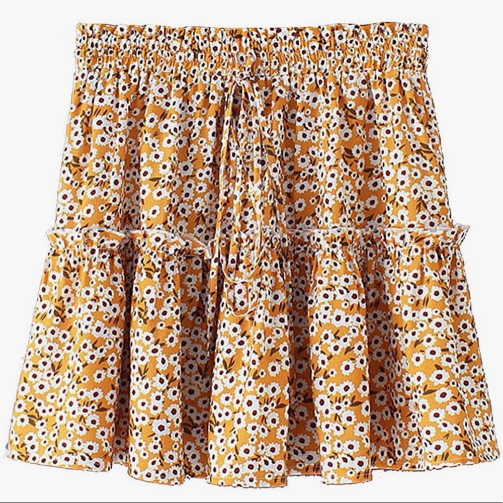 High Waist Ruffle Pleated Flared Mini Skater Skirt
